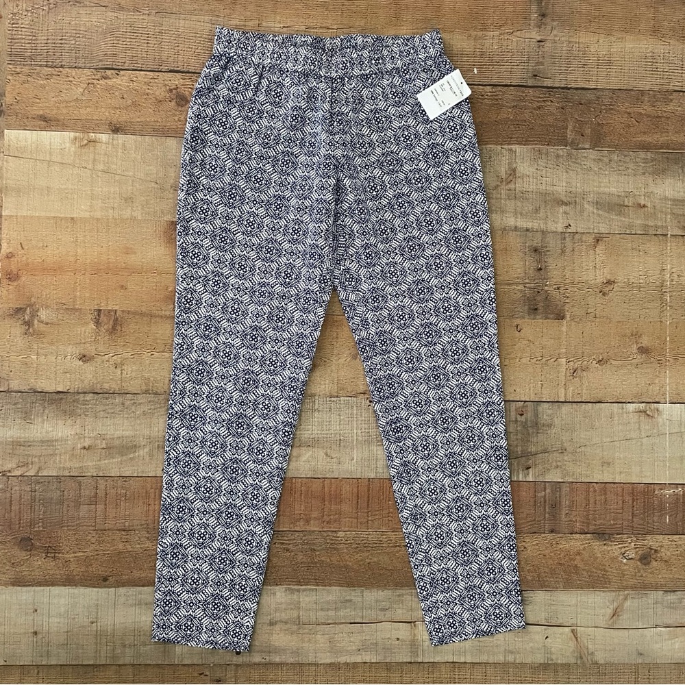 Joie 100% Silk Geometric Bohemian Pants Blue White XS NEW with TAGS